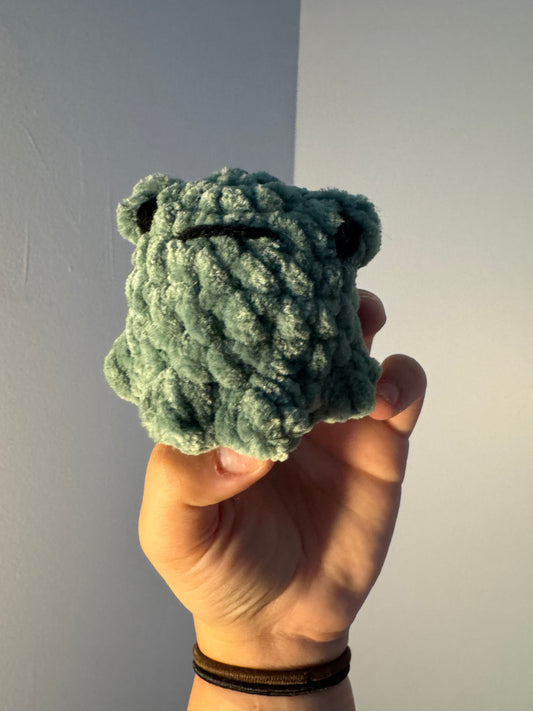 Embroidered (Baby safe) Pocket Frog Crochet Plushie for Babies and Toddlers Safe Amigurumi Toy